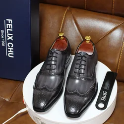 Luxury Men's Dress Shoes Genuine Calf Leather Oxford Shoes for Men Wingtip Brogue Comfortable Business Formal Shoes Male