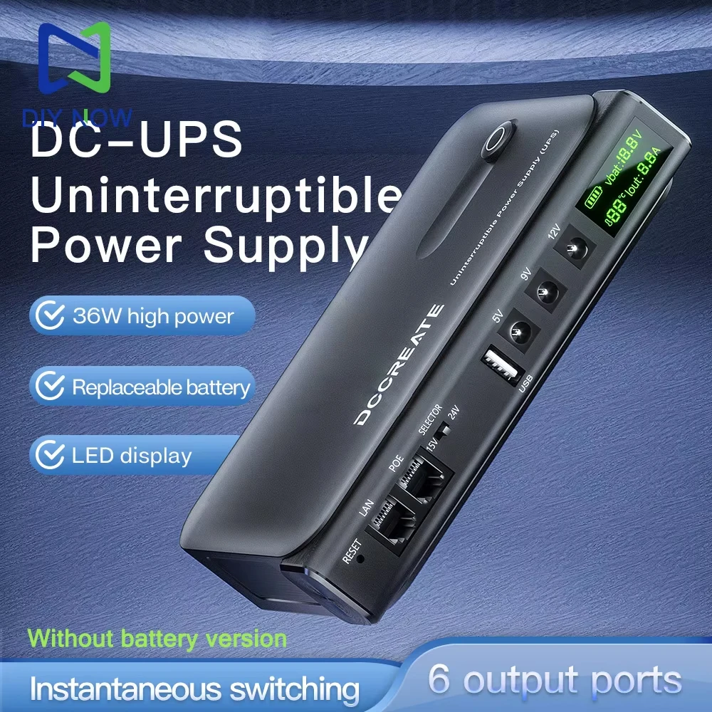 

Digital Display UPS Uninterruptible Power Supply 18650 Lithium Battery Power Bank Wi-Fi Router Power Bank 9V-24V DC1036L