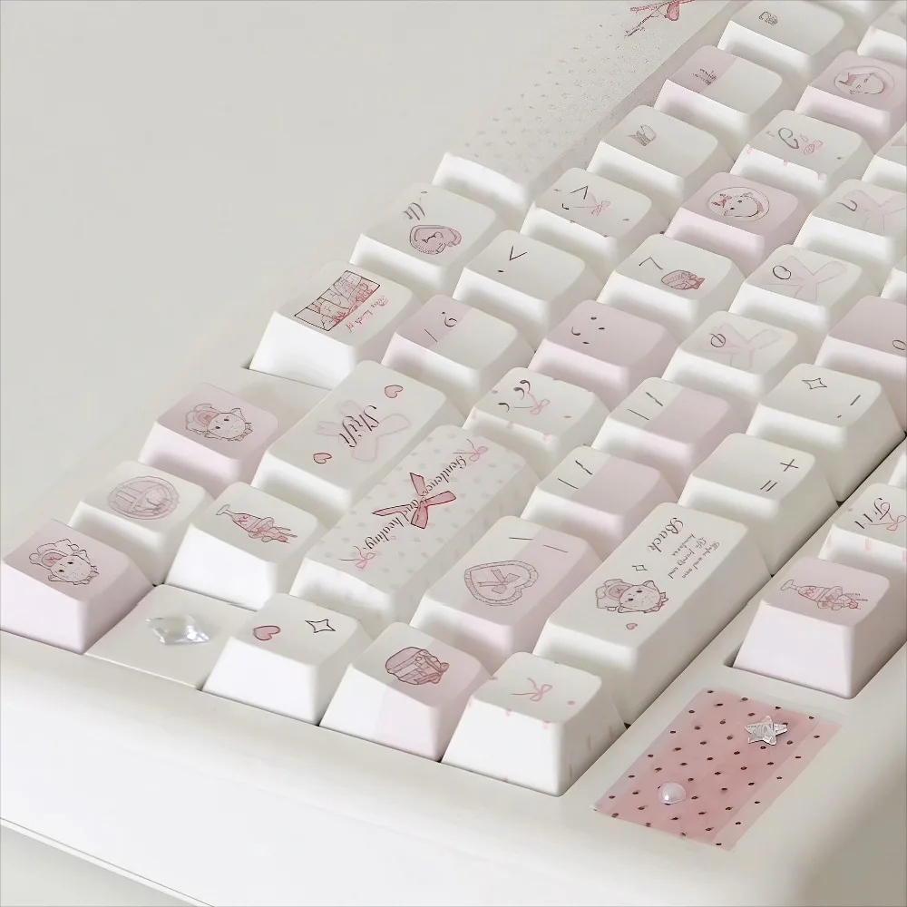 Pink White Cherry Profile Keycaps PBT Little Sheep Theme Hot Sublimation Custom Animal Kawaii Mechanical Keyboard Accessories