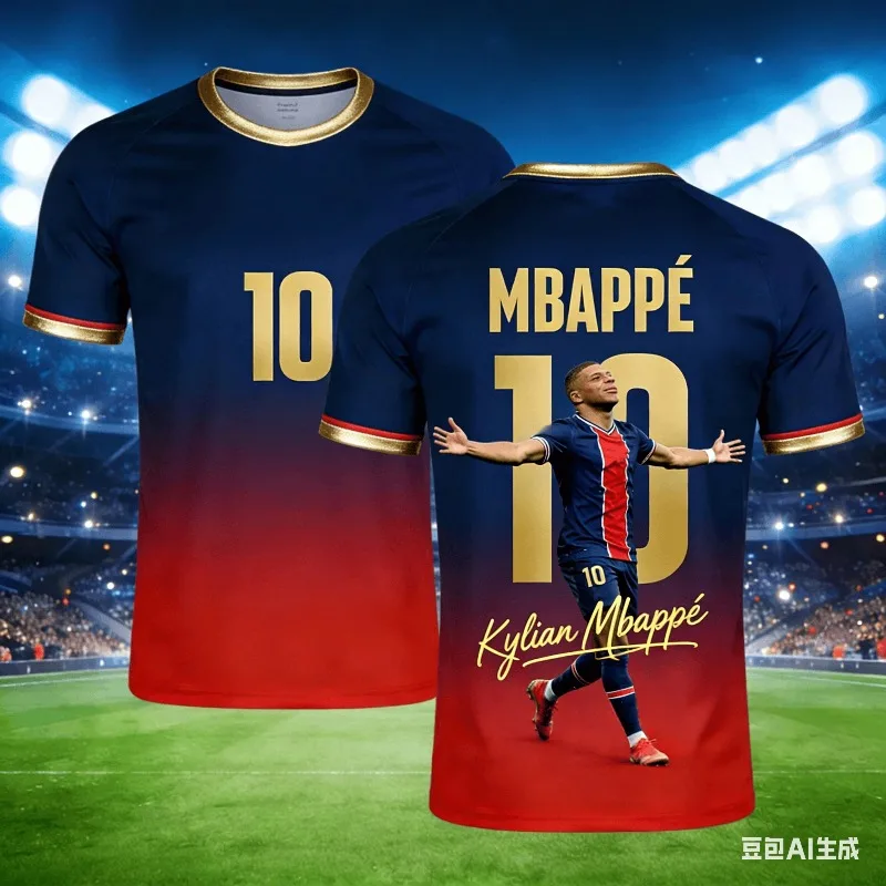 

3D Printed Mbappé Summer Family Outfit Football Jersey T-shirt Is Loose and Comfortable, Suitable for Outdoor Sports Wearing