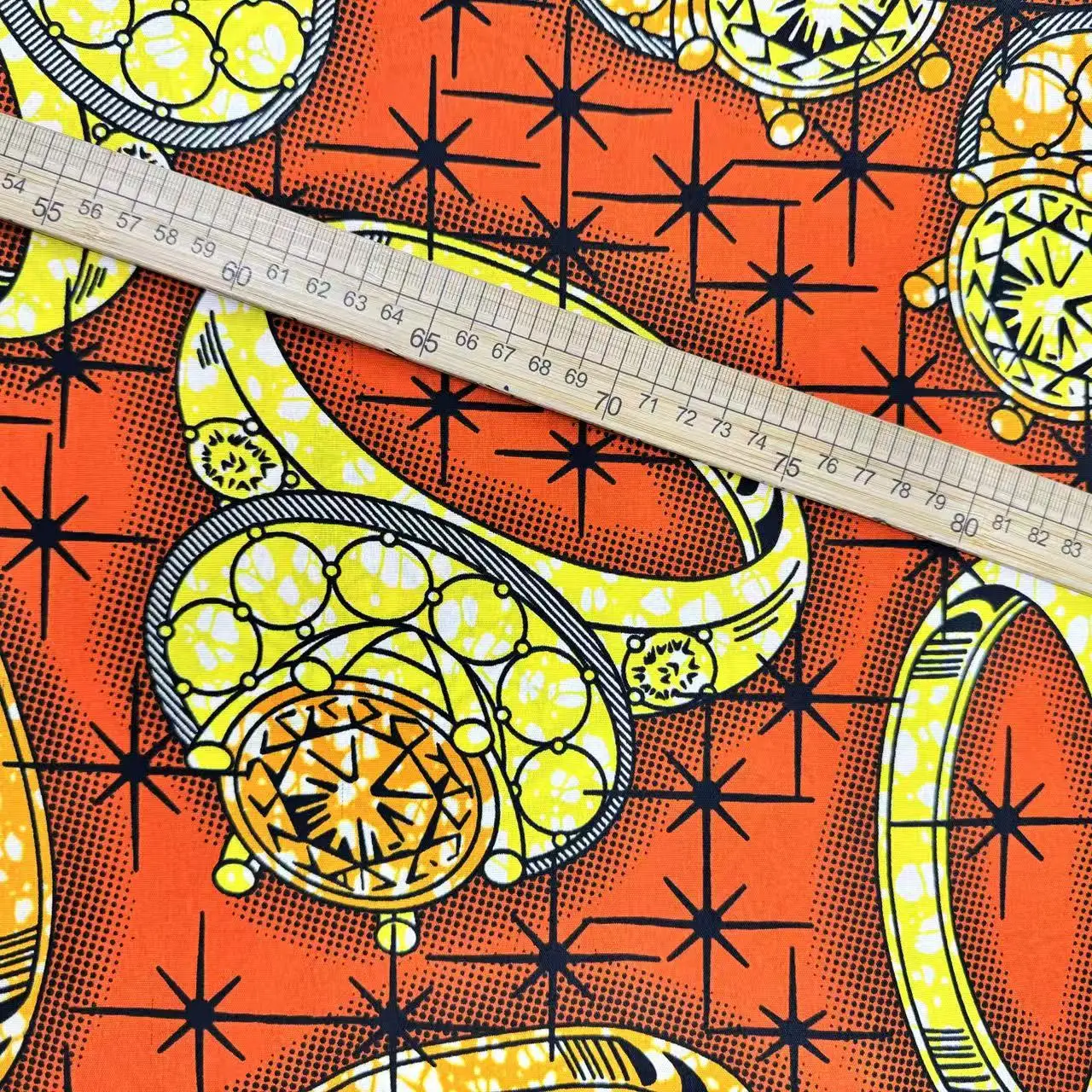 6 ياردة أنغولا قماش الباتيك الأفريقي |   برتقالي أحمر هندسي خاتم الماس المطبوعة ألياف البوليستر الخياطة DIY