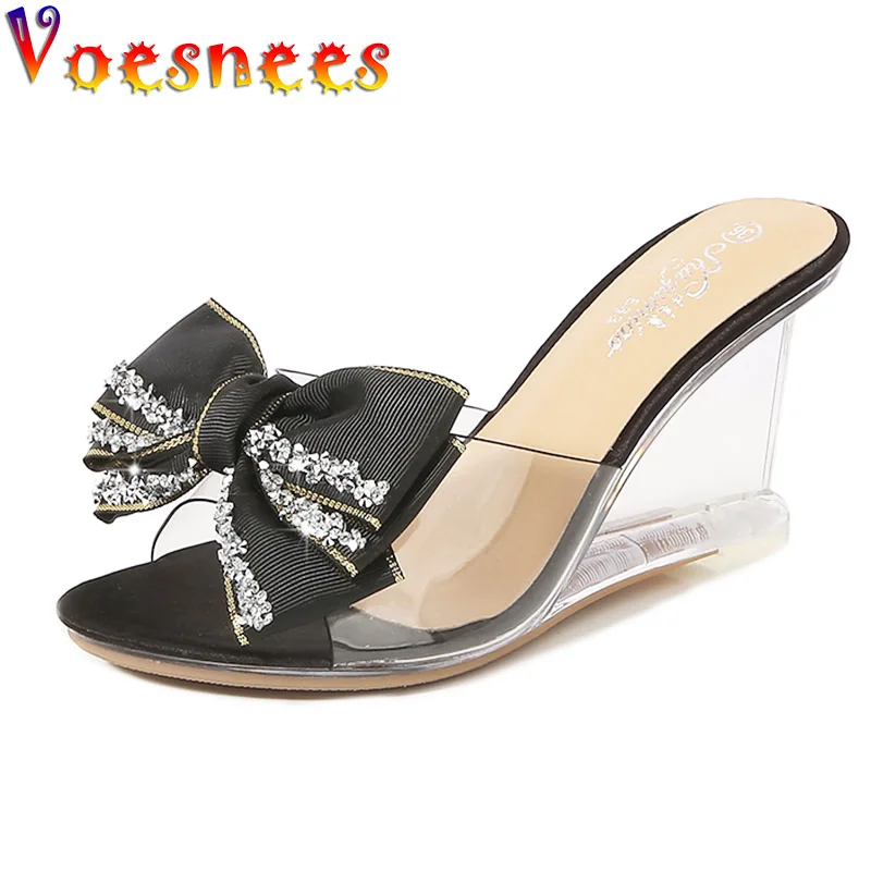 2022 New Summer Transparent Women Shoes Fashion Butterfly-knot Design High Heels Slippers Everyday Outdoors Slides Wedges Sandal