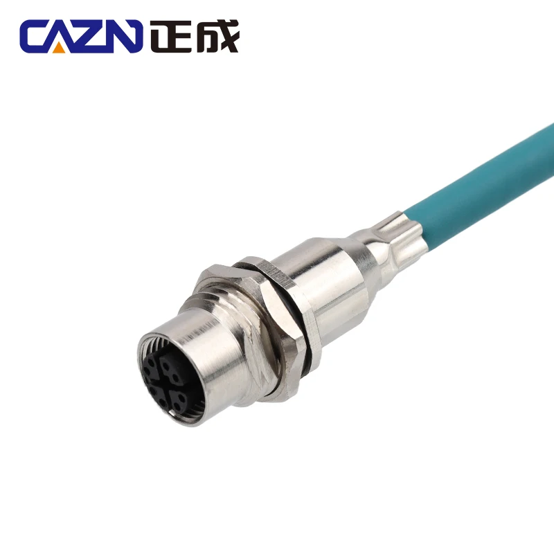 Factory Shielded Back Mount 1 Meters 8 Pin X Coded Female Panel Mount Connectors Molding Type Solder Socket PUR Ethernet Cable