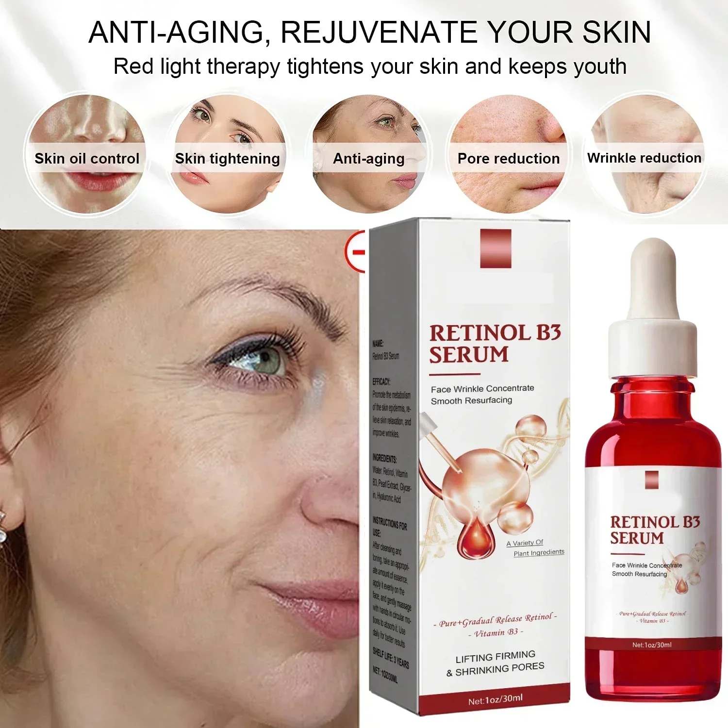 Esencia antiarrugas de Retinol, reduce las líneas finas, tensa la piel, mejora la luminosidad, elimina las arrugas faciales, hidrata el cuidado