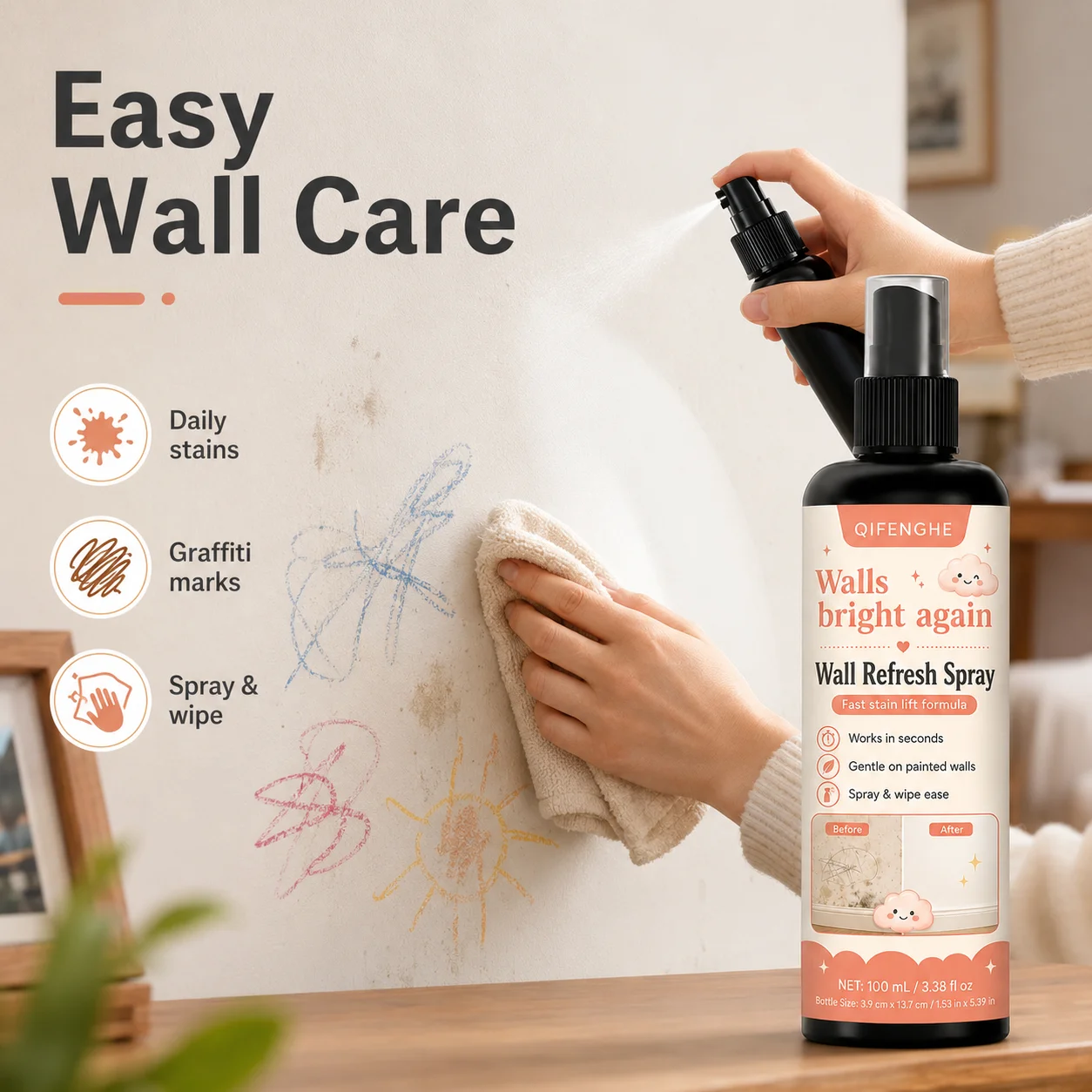 Black Spot & Mould Remover Spray with Hydrogen Peroxide - Multi-Surface for Kitchen Bathroom Tile, Odor Eliminator