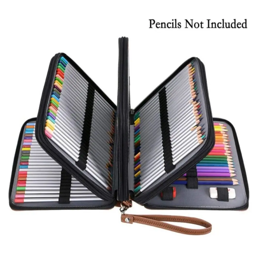 200 ثقوب أقلام الرصاص الملونة حقيبة التخزين 5 طبقة القرطاسية سعة كبيرة حامل حافظة مقاوم للماء بولي Leather حافظة أقلام طالب