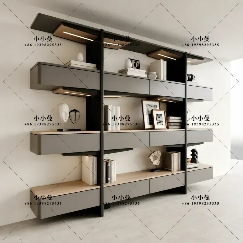Italian Minimalist Floor to Ceiling Bookshelf Modern Decorative Cabinet Household Storage Shelf Simple Design Bookcase for