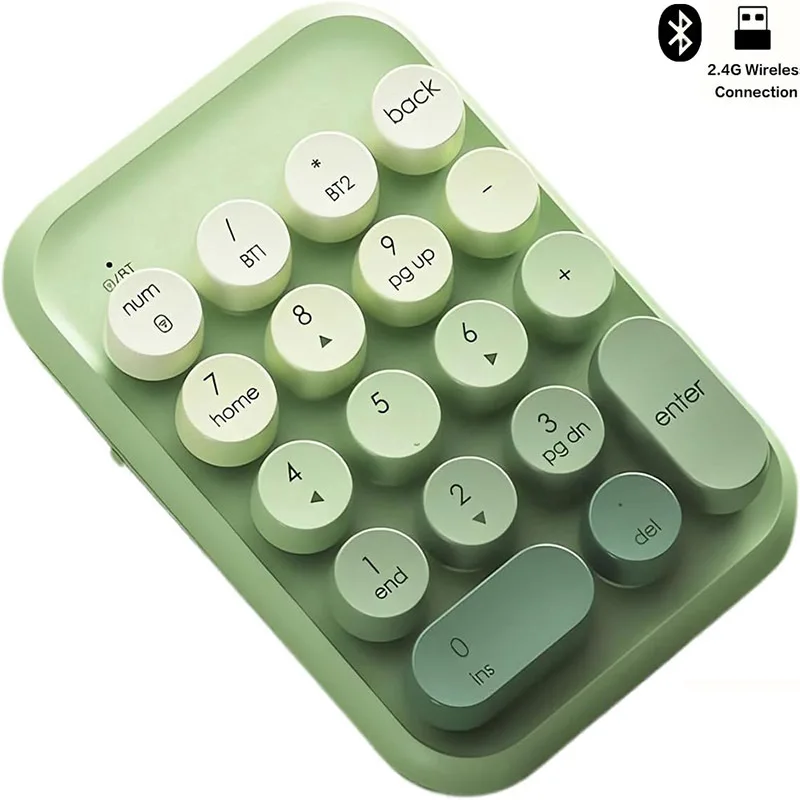 Portable Wireless Numeric Pad 2.4G Dual Mode Connection Number Keyboard 18-Key Retro Round Keycaps For Pc/Desktop/Laptop