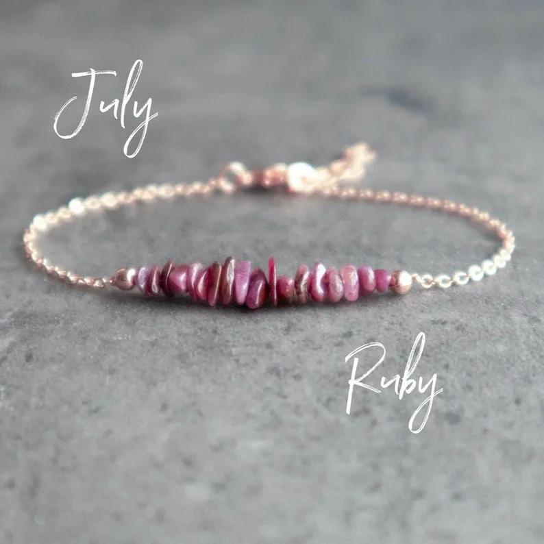 Raw Ruby Bracelet, Raw Birthstone Bracelet, July Birthday Gifts for Women, Ruby Jewelry, July Birthstone, Raw Crystal Bracelet