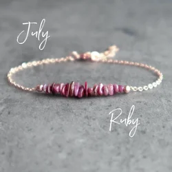 Raw Ruby Bracelet, Raw Birthstone Bracelet, July Birthday Gifts for Women, Ruby Jewelry, July Birthstone, Raw Crystal Bracelet