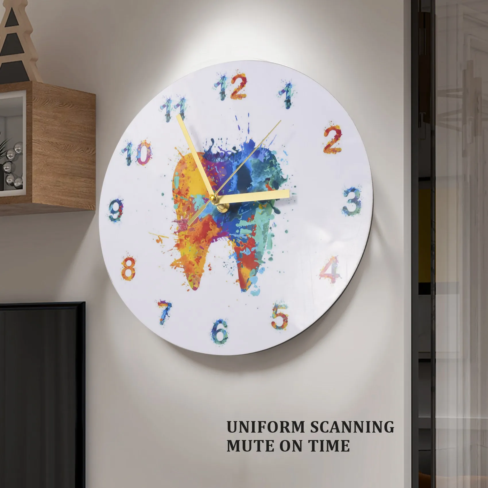 Watercolour Tooth Painting Print Wall Clock Dental Clinic Wall Art Non Ticking Wall Watch Orthodontist Dentist