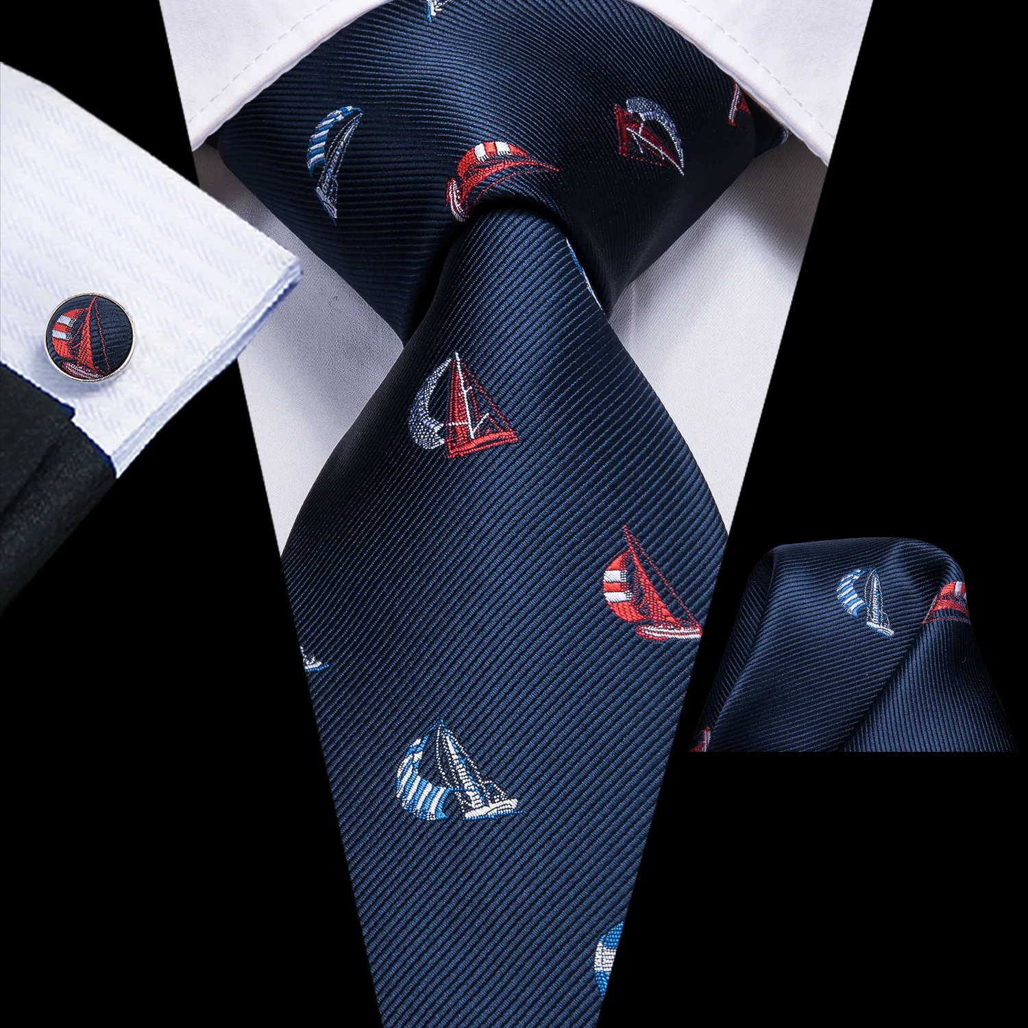 Hi-Tie Designer Mens Necktie Navy Blue Striped Dot Silk Wedding Tie For Men Hanky Cufflinks Tie Set Business Party Dropshipping