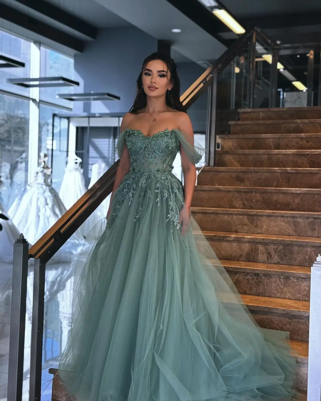 

A-Line Off-The-Shoulder Neckline Luxury Dresses Evening 2024 Floor-Length Beadings Tulle Dresses For Special Events Birthday Dre