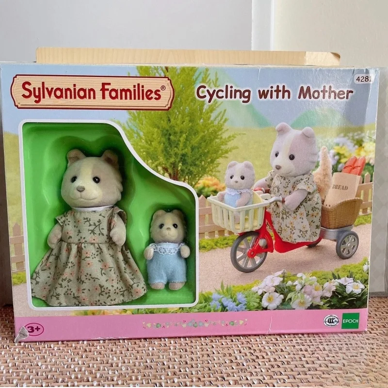 Sylvanian Families Anime Figures Hunting Dog Father Son Beach Vacation Set Mother Son Double Bike Set Toy Dress Up Cute Dolls