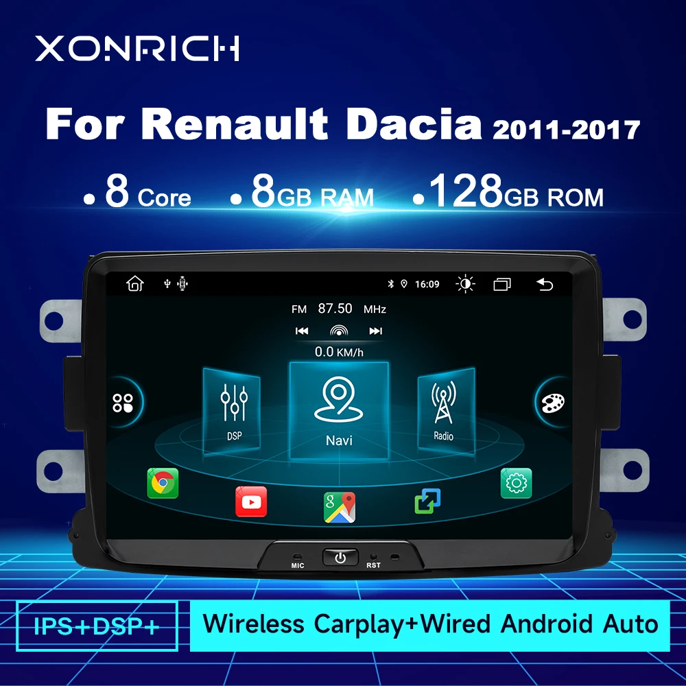 Android 14 Car Radio For Dacia Lodgy Logan Duster Sandero Renault Captur Lada Xray Wireless CarPlay Android Auto DSP Multimedia