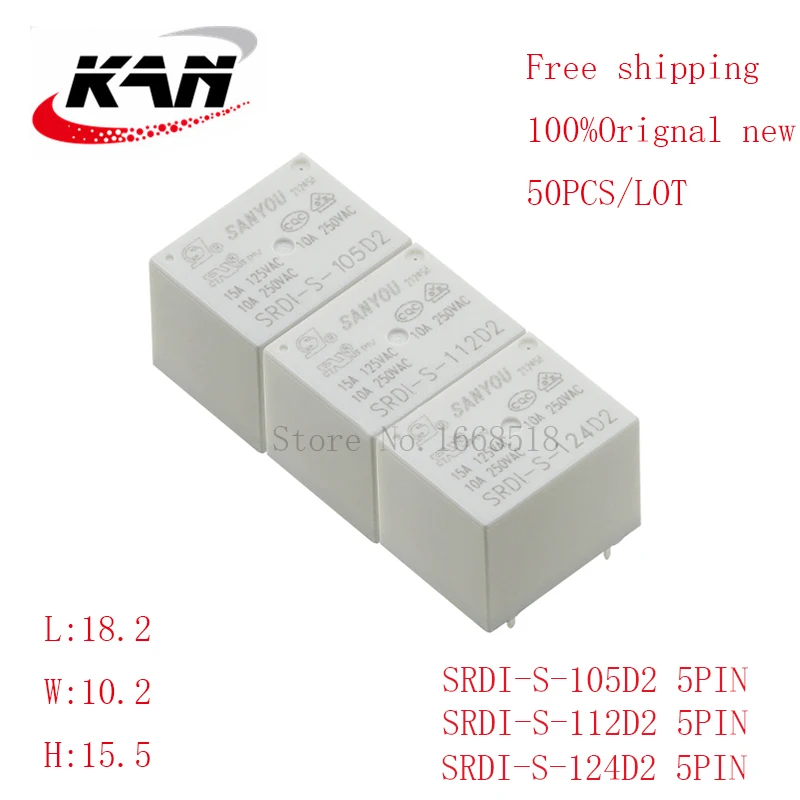 

Free shipping 50pcs Power relay SRDI-S-105D2 SRDI-S-112D2 SRDI-S-124D2 5VDC 12VDC 24VDC 10A 250VAC 5PIN Original New