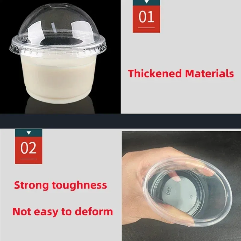 50pcs Dessert Cups with Lids 250ML/300ML Plastic Pudding Cups for Ice-Cream Mousse Picnic Party Packing Set of 50