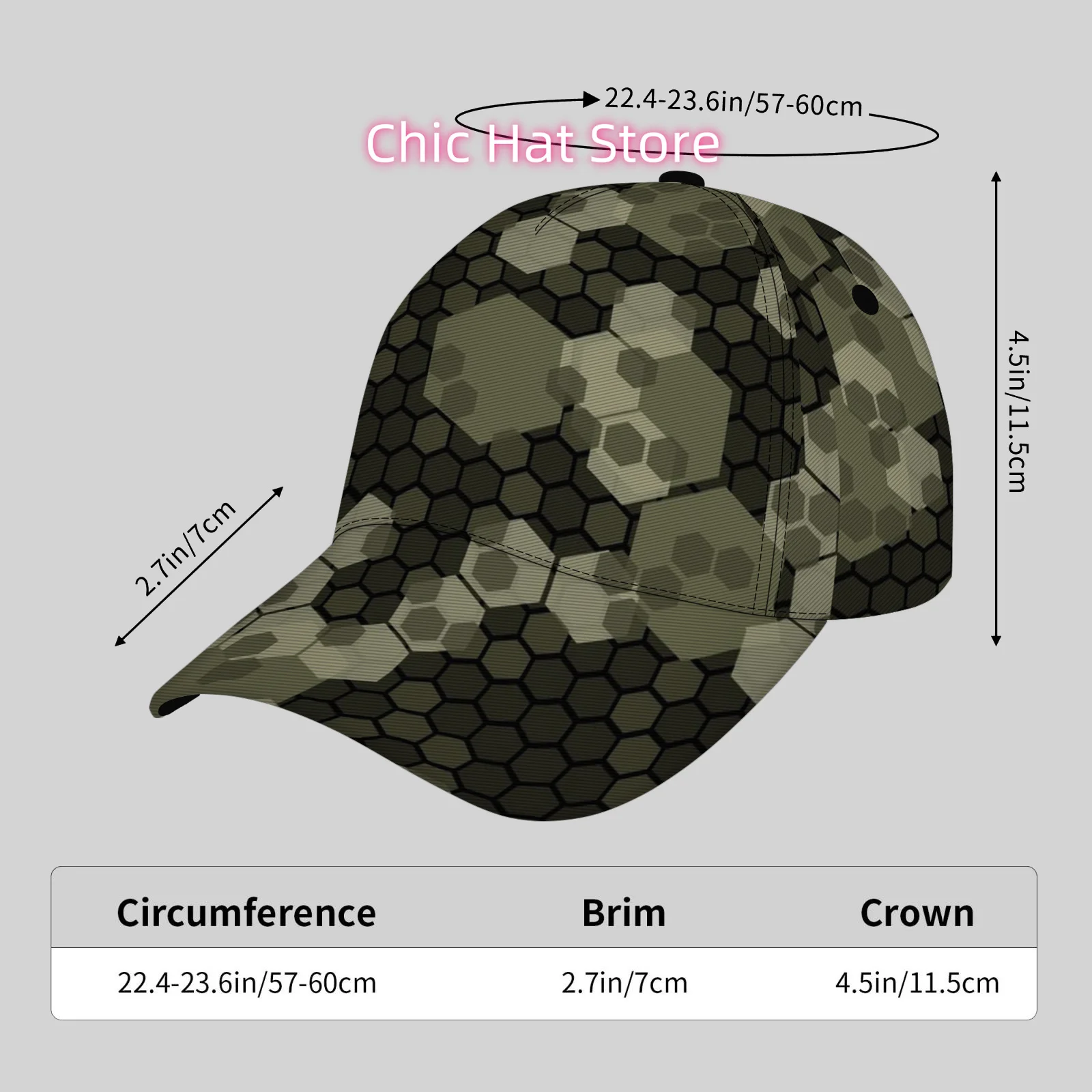 Unisex Dome Cap - & Sun Shield, Adjustable Snapback, Hexagon Honeycomb Camo (Green/Black) - Lightweight Outdoor Hat for