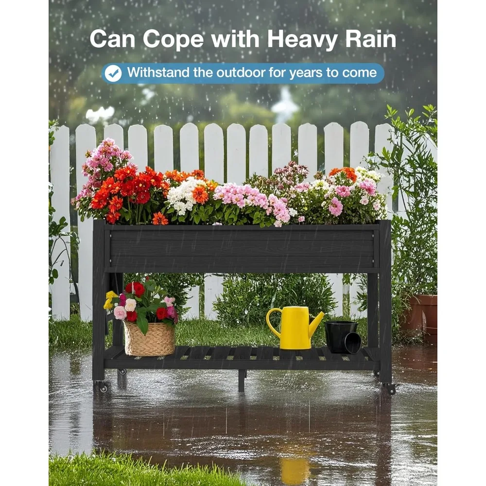 Raised Garden Bed with Legs: 57x18x30in Weight Capacity 400lb, Waterproof Raised Planter Box with Wheels, Customized