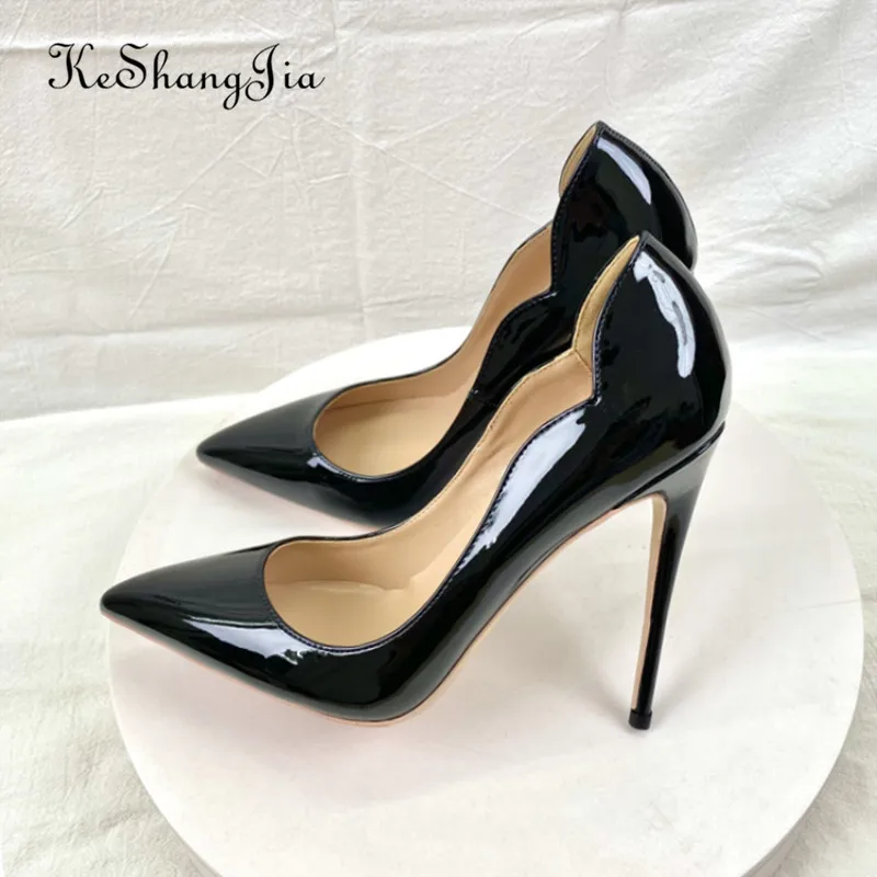 KeShangJjia Black Women Patent Curl Cut Pointy Toe Stiletto Pumps Chic Ladies Ultra High Heel Shoes Customize 33-46 Yards