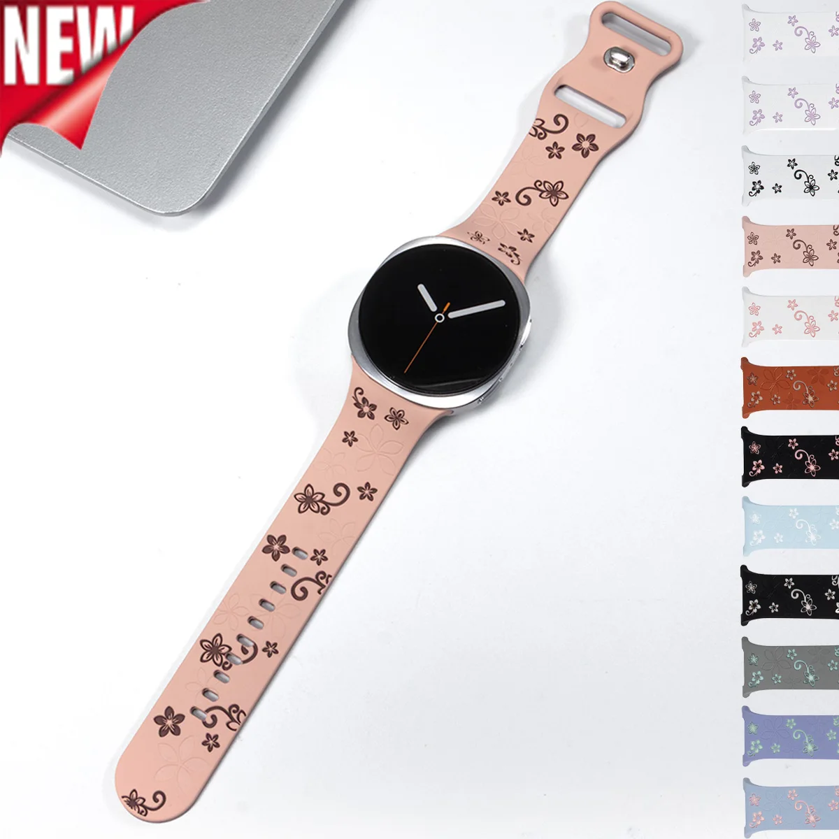 Two Tone Silicone Sport Strap for Samsung Galaxy Watch 9/8 40 44mm Flower Floral Engraved Band for Galaxy 8 Classic 46mm Correa