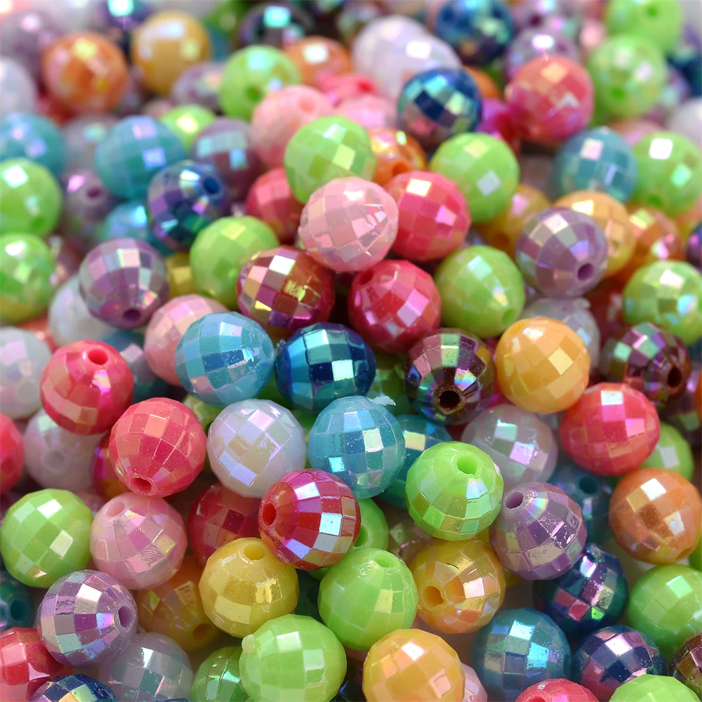6mm 8mm 100/200 sztuk AB kolor akrylowy koralik okrągły Spacer fasetowane koraliki do tworzenia biżuterii DIY bransoletka naszyjnik rękodzieło