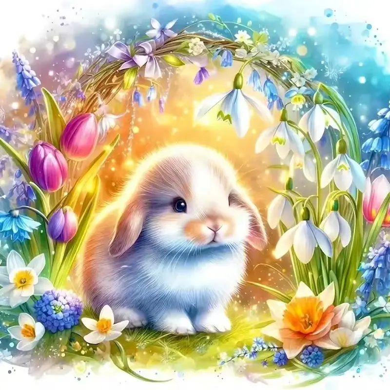 

GATYZTORY Diy Diamond Painting Animal Rabbit Flowers Full Rhinestone Embroidery Cross stitch Animal Mosaic Picture Wall