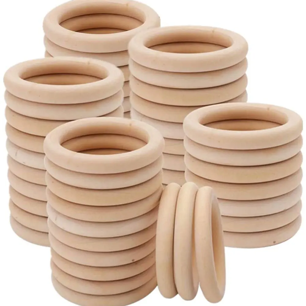 Unfinished Solid Wooden Rings 15-100MM Natural Wood Rings for Macrame DIY Crafts Wood Hoops Ornaments Connectors Jewelry Making