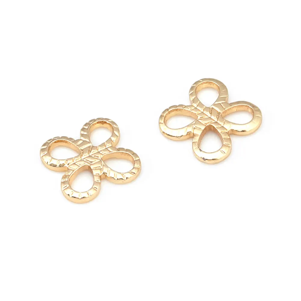 8MM Hole 2MM 18K Gold Color Silver Color Brass Flower Connect Charms Pendants Jewelry Making Supplies Diy Findings Accessories