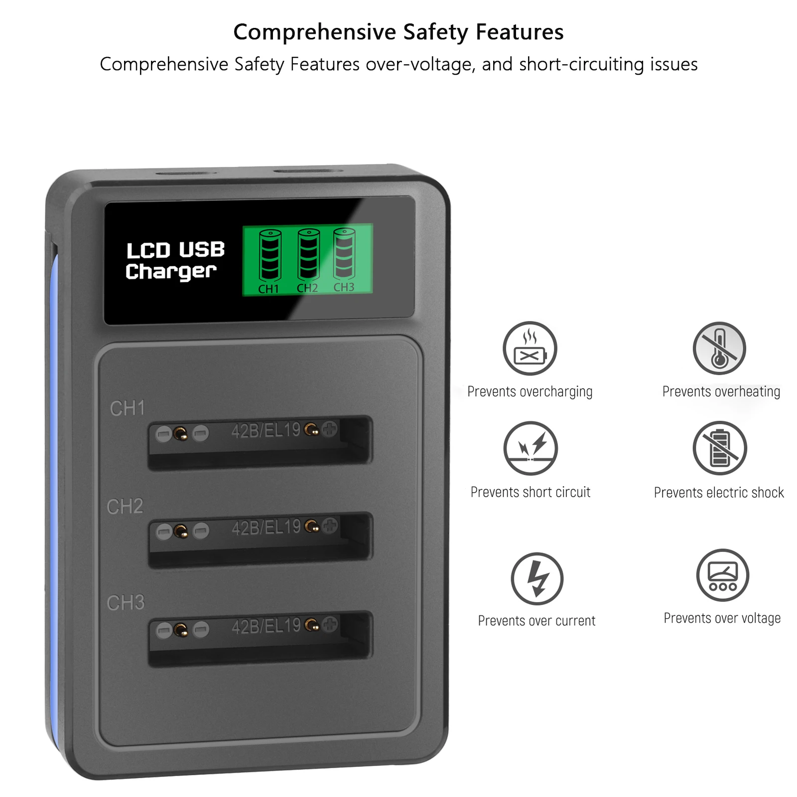 Probty Li-40B Li-42B EN-EL10 배터리 + Olympus Li 40B 42B, Nikon EN EL10, FinePix XP70 XP60 XP50 T550용 LCD 3 슬롯 충전기