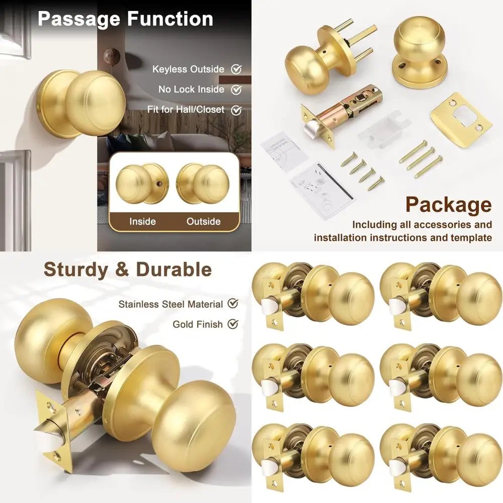 

Золотая дверная ручка Gold Passage, внутренняя дверная ручка без замка для прихожей/гардеробной