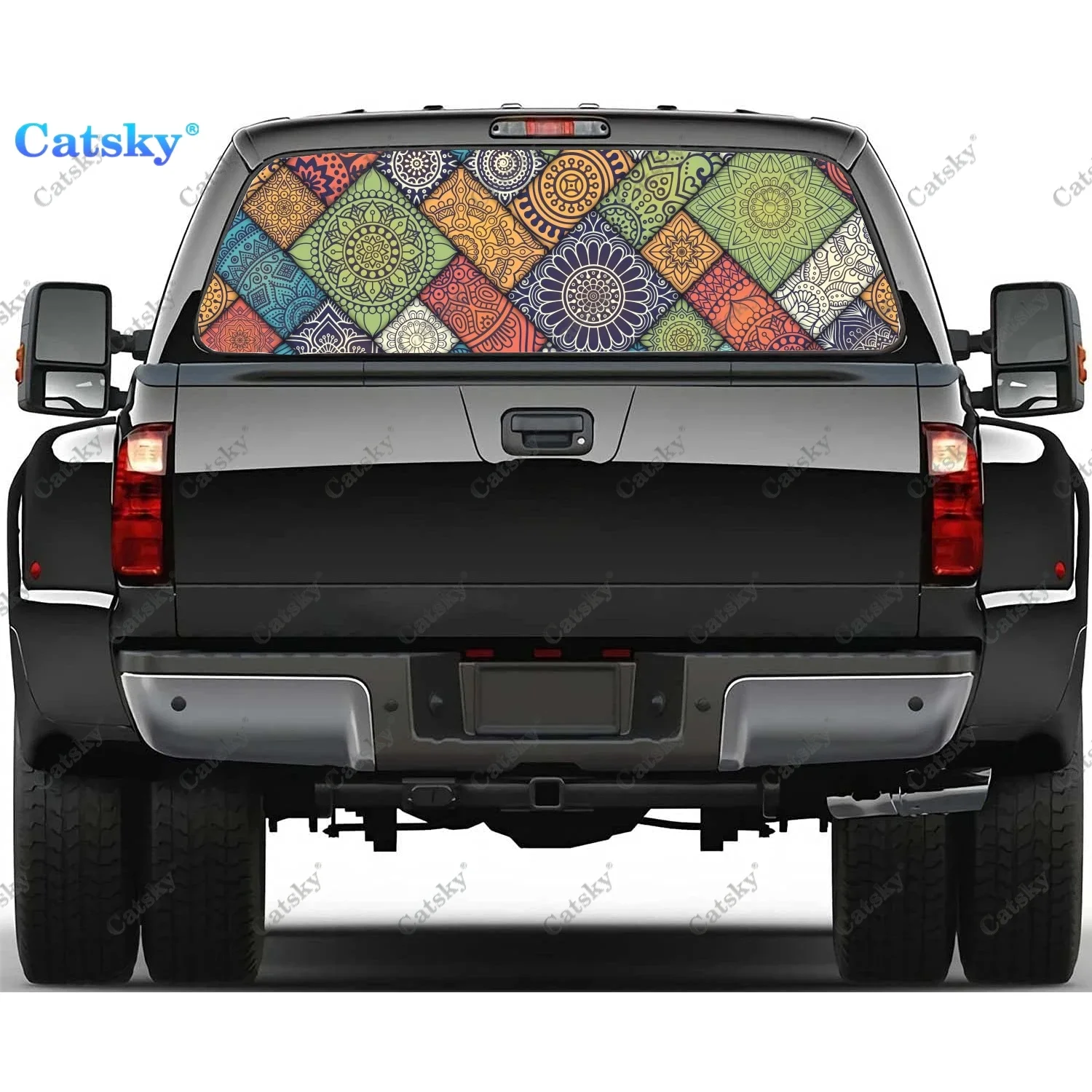 Mandala Pattern Custom Car Rear Windshield Sticker Truck Window See Through Perforated Back Glass-Window Vinyl Decal Decoration