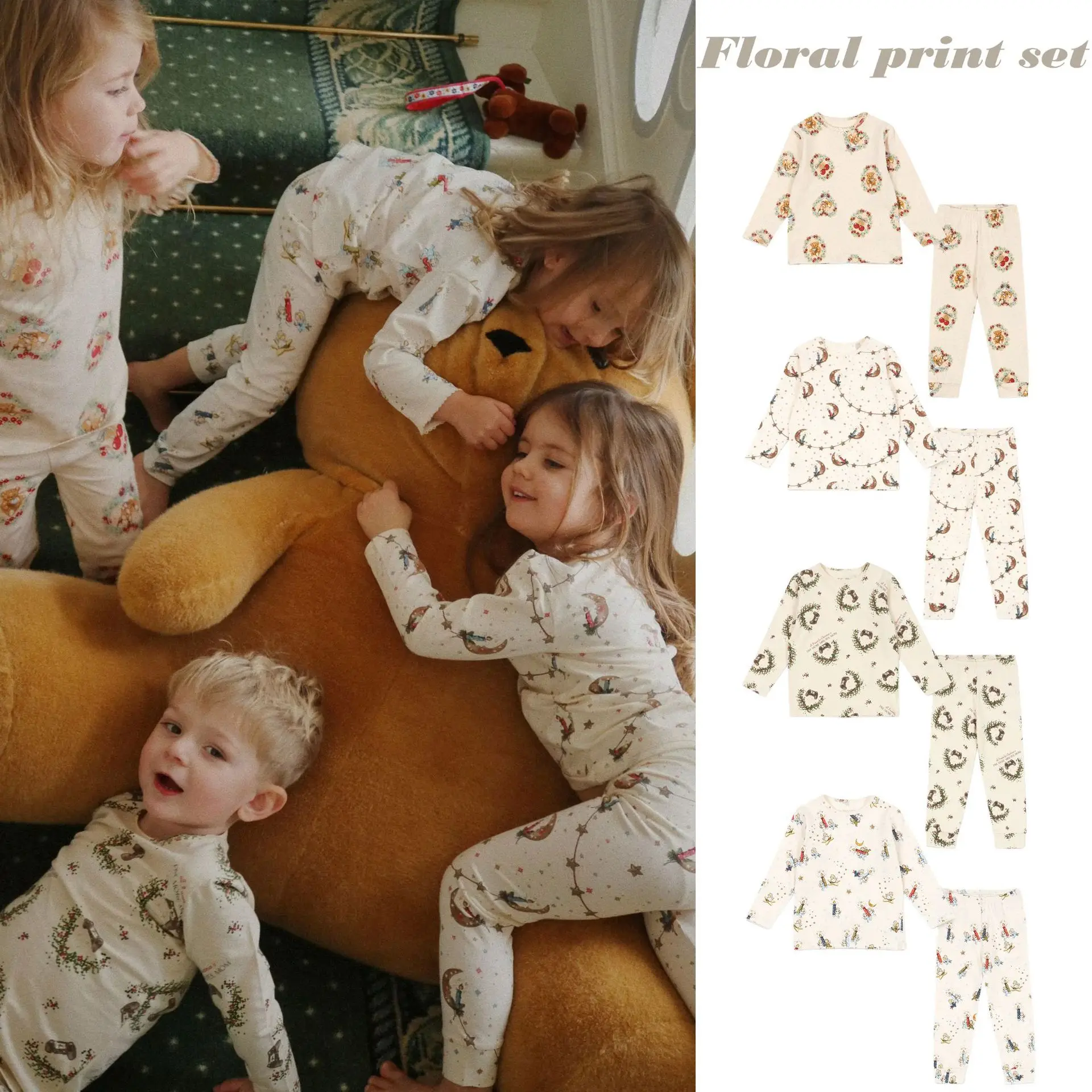 

Предпродажа, детская одежда, новинка 2024, осень-зима, хлопковая домашняя одежда с мультяшным принтом для мальчиков и девочек, рубашки, брюки, детский рождественский топ