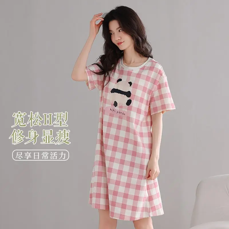 

Летние женские ночные сорочки 2026 года с коротким рукавом из 100% хлопка, корейские милые мультяшные пижамы, домашняя одежда, ночнушки