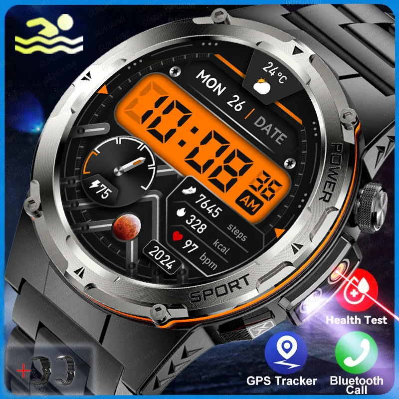 GUHUAVMI 2024 neue Militär-Smartwatch, IP68, wasserdicht, Outdoor-Sport, Fitness-Tracker, Gesundheitsmonitor, BT-Anruf, 365 nm, UV + Infrarot 9