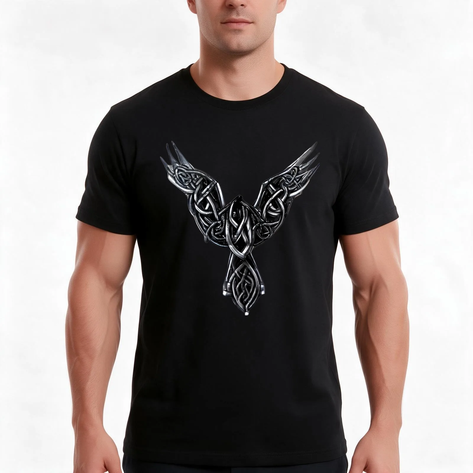 Silver Raven Celtic Knot: A Symbol of Magic and Transformation T-Shirt, Summer Casual Cotton Tee, Oversized Streetwear Tops