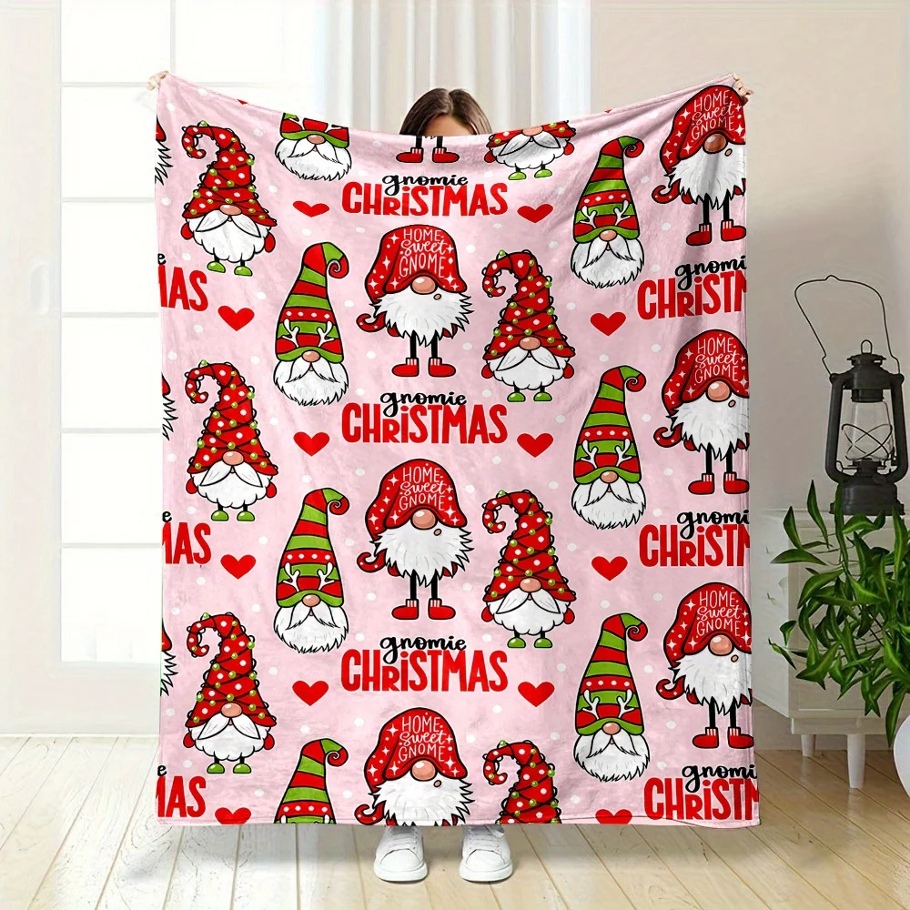 Gemütliche Flanelldecke mit Weihnachtszwerg |   Ganzjahres-Überwurf für Bett, Sofa, Camping, perfektes Weihnachtsgeschenk