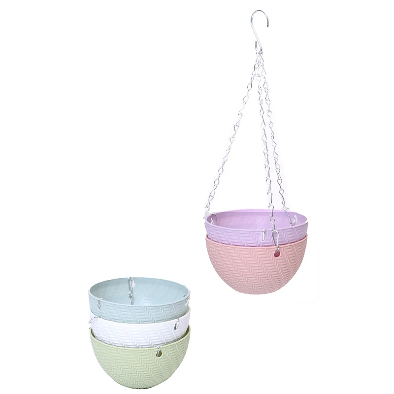 1Set Attractive Woven Look Chain Hanging Planters Flower Pot Basket Imitation Rattan Weaving For Indoor And Outdoor Use