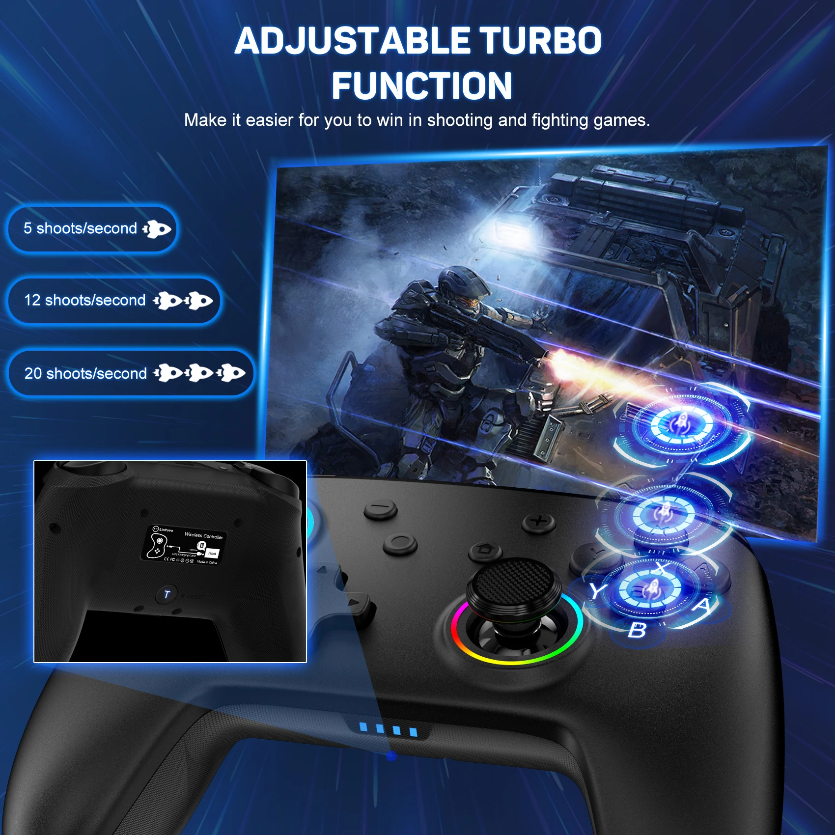 LinYuvo Wireless Controller (No Deadzone) for Switch/Lite/OLED,with Vibration, Motion, Turbo,Metal Joystick and LED Light KS32