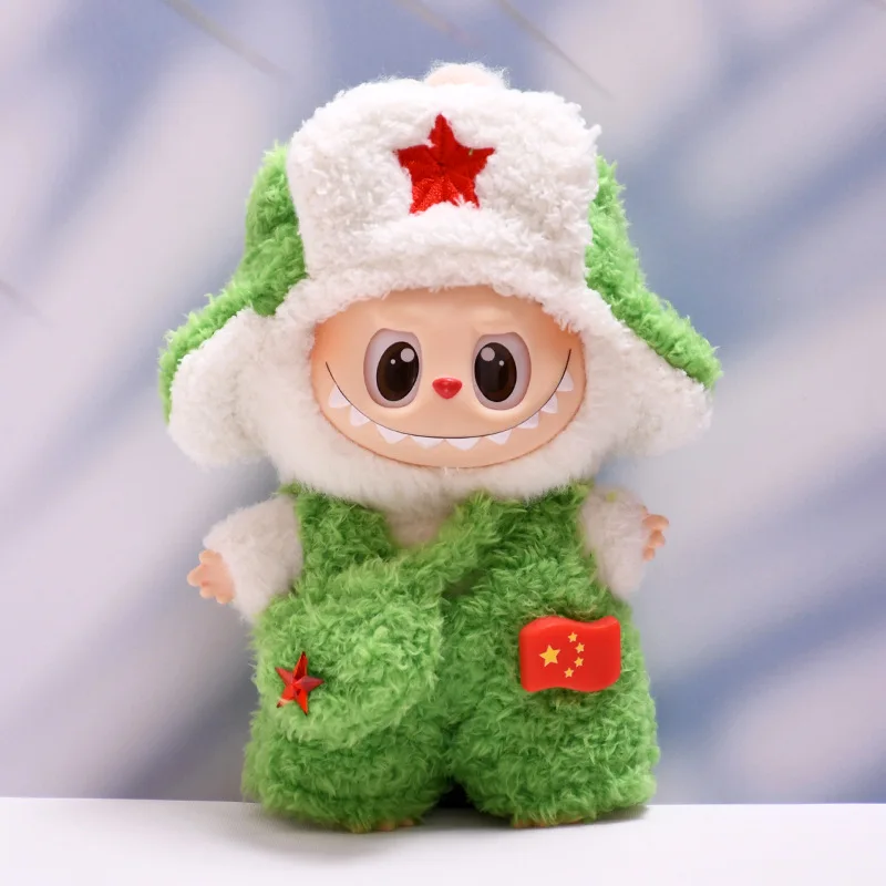 

Labubu 1st 2nd 3rd Gen Retro Patriotic Outfit Lei Feng Hat Green Vest & Red Star Accents For 15/17cm Dolls