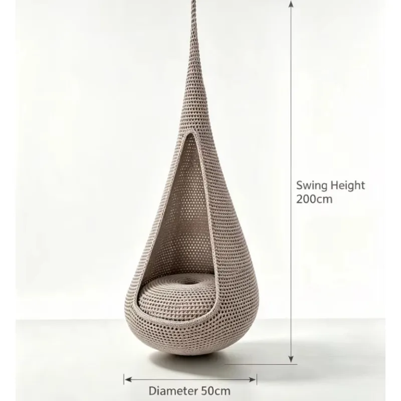 Water droplet shaped swing, modern hand woven polyester rope hanging chair, safe and suitable for indoor/outdoor living rooms