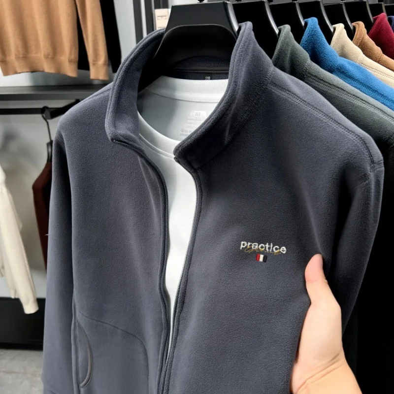 

High quality soft plush men's jacket brand exquisite letter embroidery fashion pocket comfort warm autumn winter zipper coat