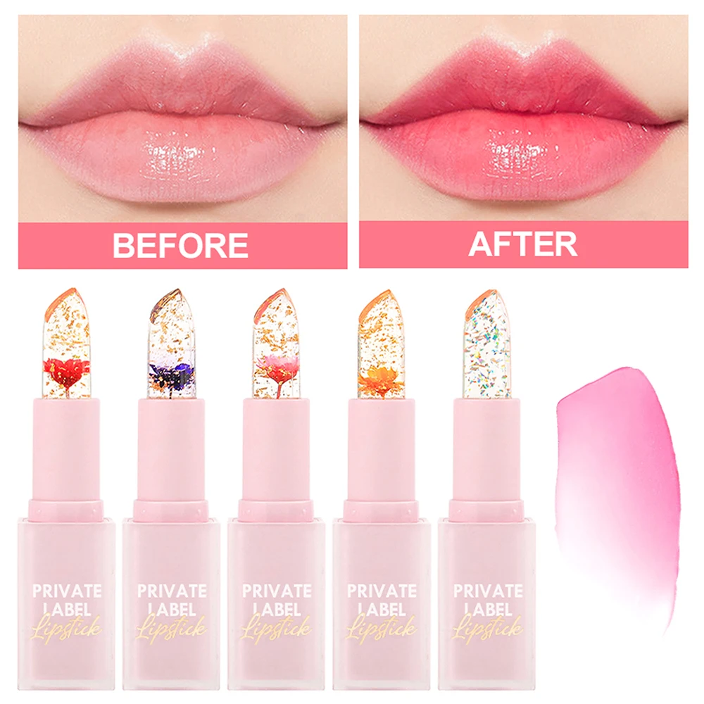 Lip Balm Private Label 12-Color Transparent Flower Gold Foil Color Changing Long-lasting Waterproof Custom Logo Makeup Vegan