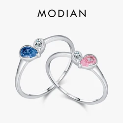 MODIAN 925 Sterling Silver Cute Romantic Hearts Finger Ring Trendy Water Drop CZ Simple Rings For Women Fine Jewelry