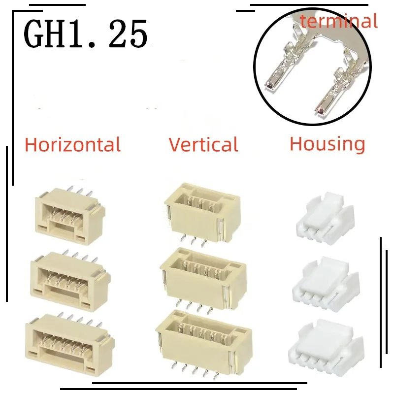 20PCS JST GH1.25 Connector with lock GH 1.25mm Socket Pin Header Vertical Horizontal Housing terminal 2 3 4 5 6 10 12 pin