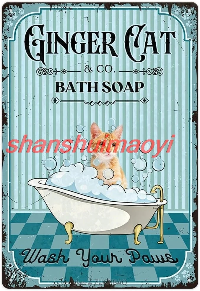 Divertente cartello vintage per gatti decorazione da parete zenzero gatto sapone da bagno lava le tue zampe adorabile gattino cucciolo animale domestico stampa artistica poster bagno KMN