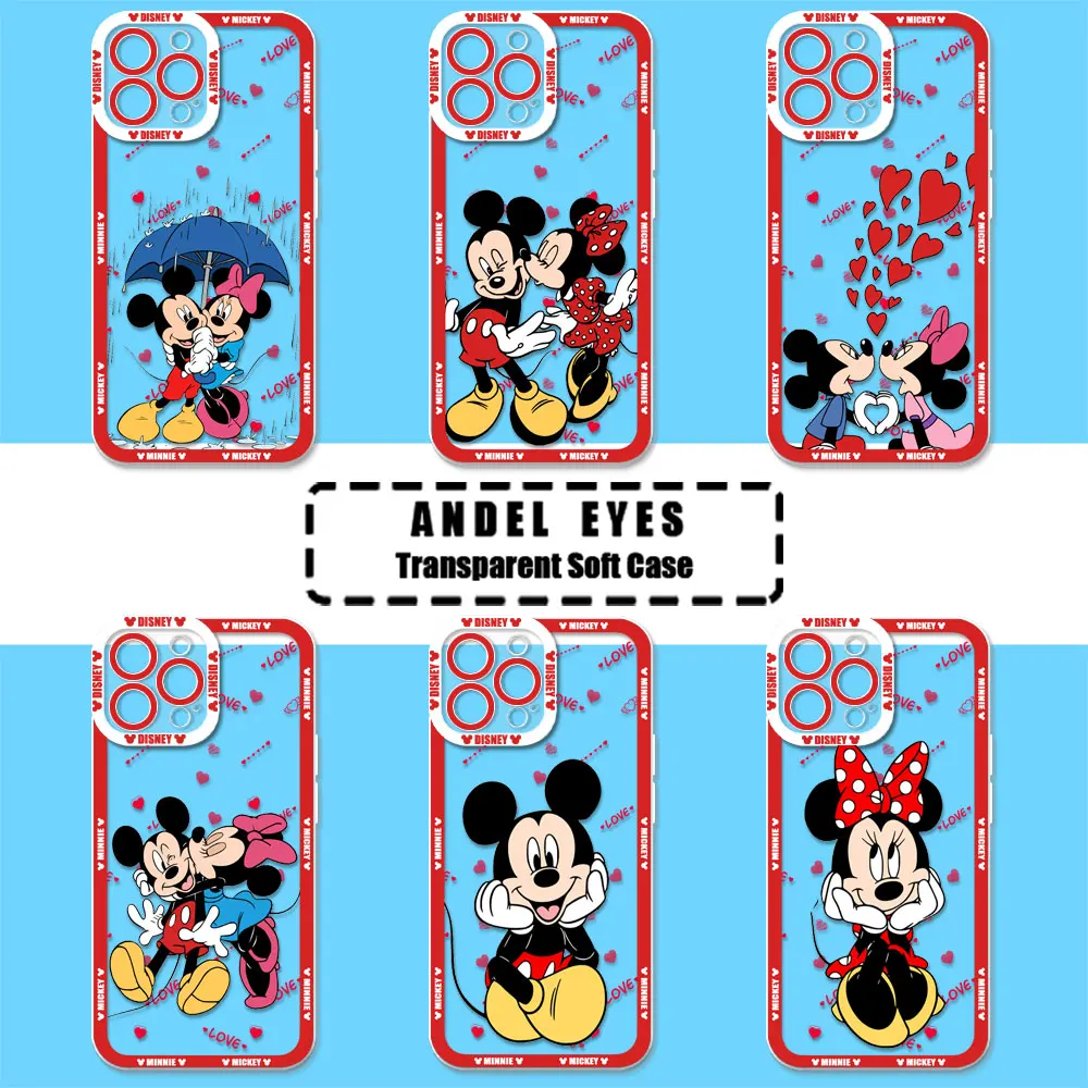 Love Couple Mickey Mouse Minnie Phone Case For Redmi Note 13 13R 12 12S ProPlus 11 11S 10 10S 9 9T 8 Pro Max Transparent Cover