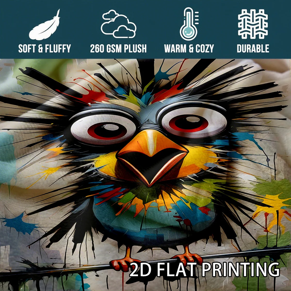 Doodle trend bird art theme Flannel printed blanket suitable for all seasons suitable for living room office sofa and travel