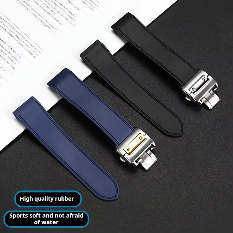 For Cartier santos100 Santos silicone rubber watch strap santos 100 Metal buckle watchband men Black blue bracelet 23mm 25mm