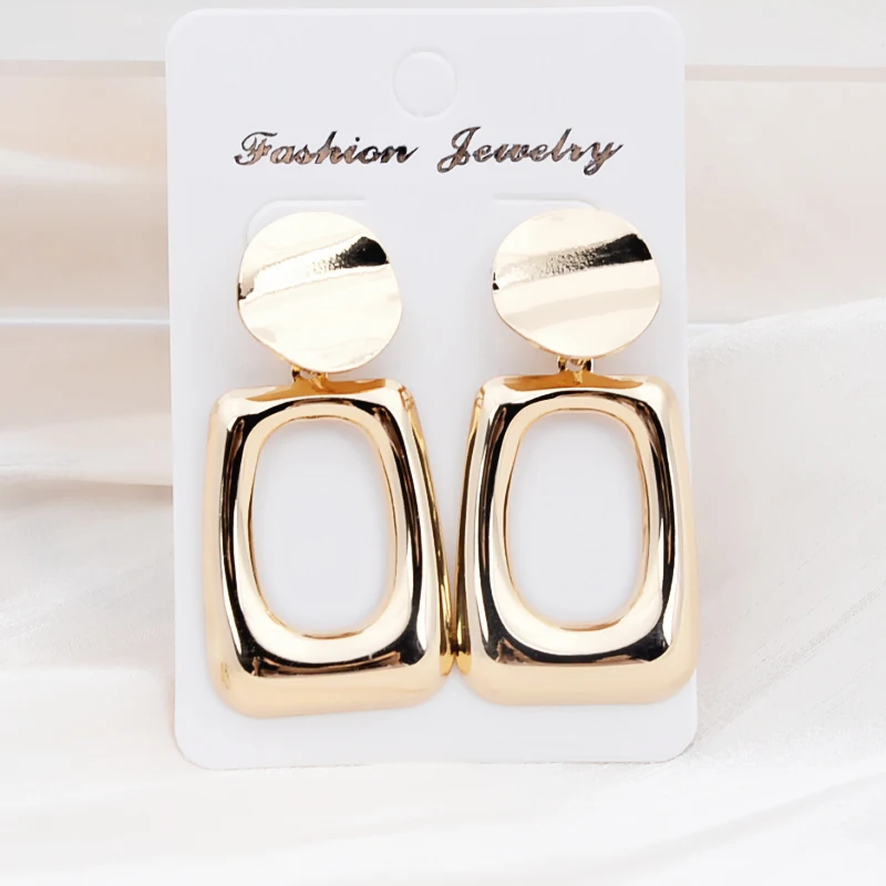 Gold Color Square Women Drop Earrings Hollow Trapezoid Pendants Round Piece Zinc Alloy Ladies Party Ear Jewelry 2024 brincos